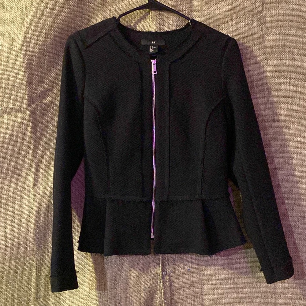 H&M black peplum zip up jacket - Size 8